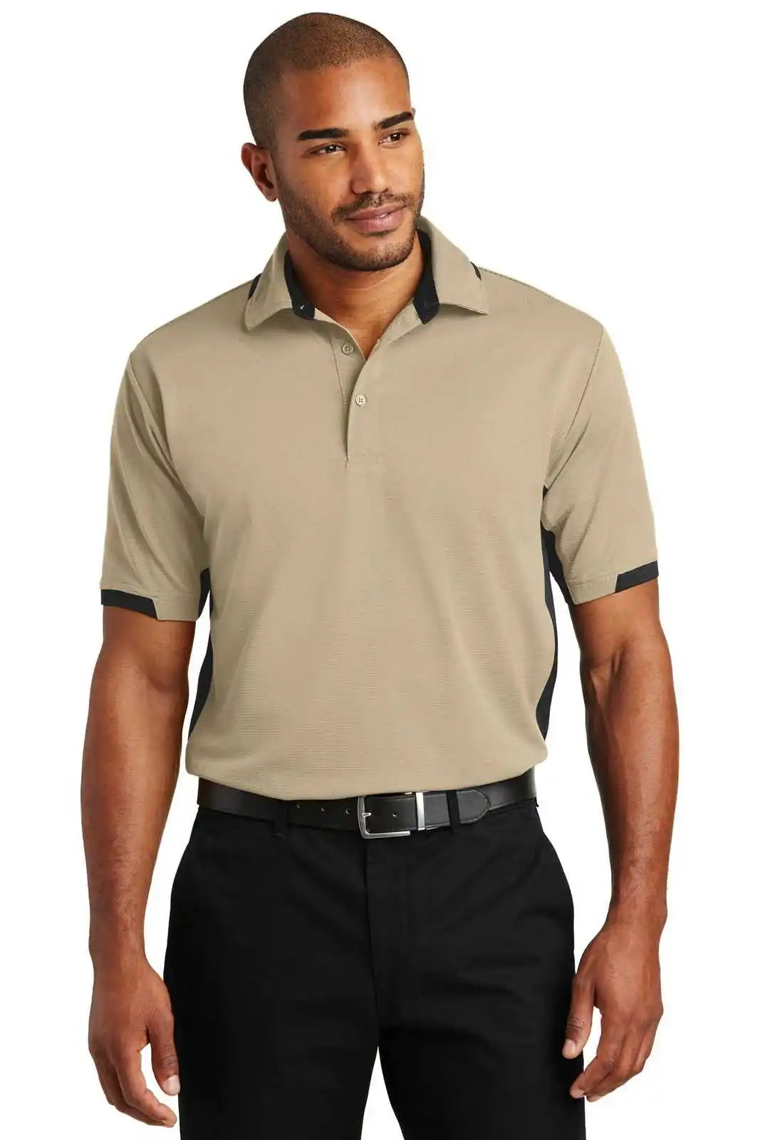 Port Authority K524 Dry Zone Colorblock Ottoman Polo - Stone Black