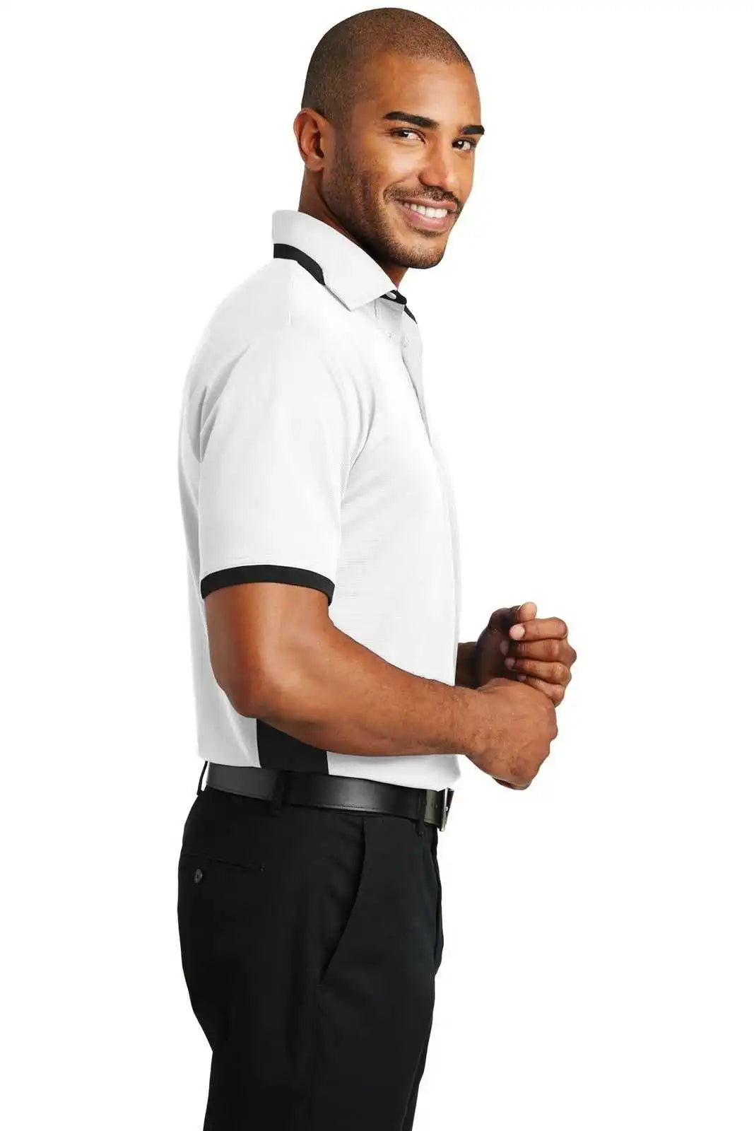 Port Authority K524 Dry Zone Colorblock Ottoman Polo - White Black