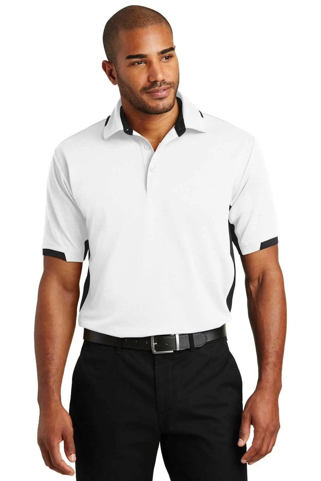Port Authority K524 Dry Zone Colorblock Ottoman Polo - White Black