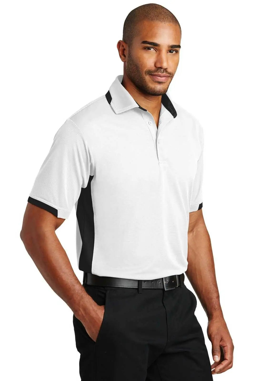 Port Authority K524 Dry Zone Colorblock Ottoman Polo - White Black