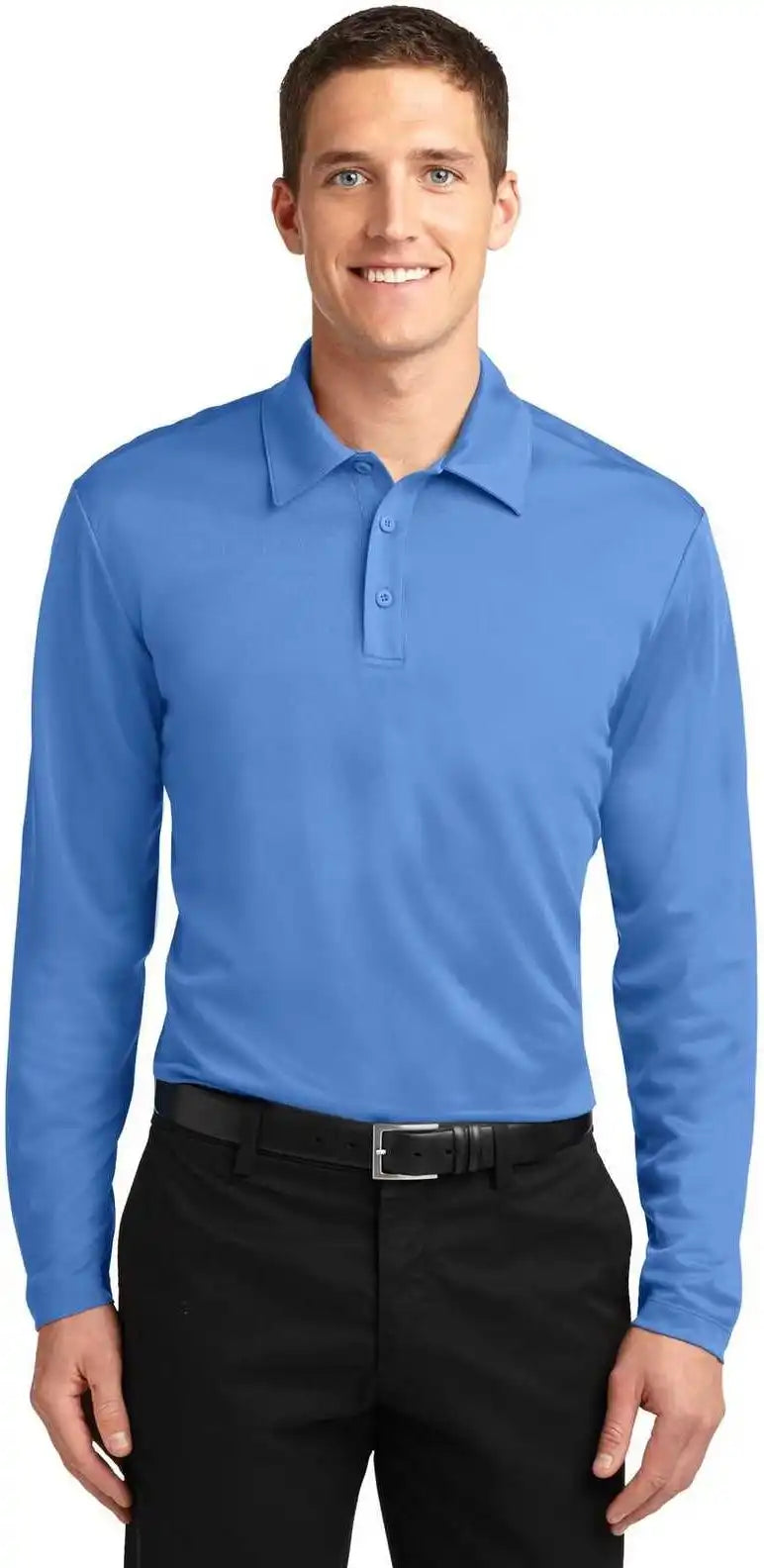 Port Authority K540ls Silk Touch Performance Long Sleeve Polo Carolina Blue