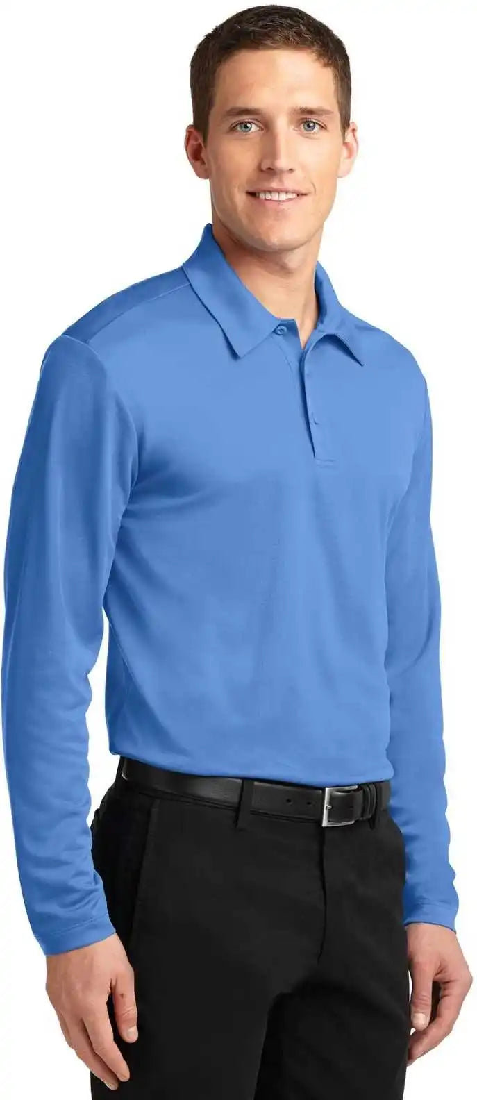 Port Authority K540ls Silk Touch Performance Long Sleeve Polo Carolina Blue