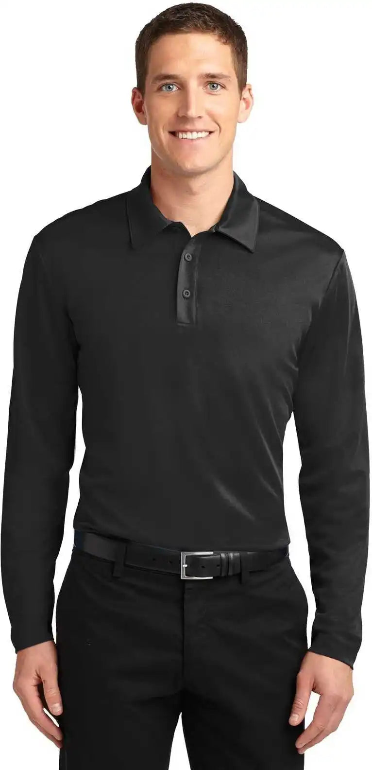 Port Authority K540ls Silk Touch Performance Long Sleeve Polo Black