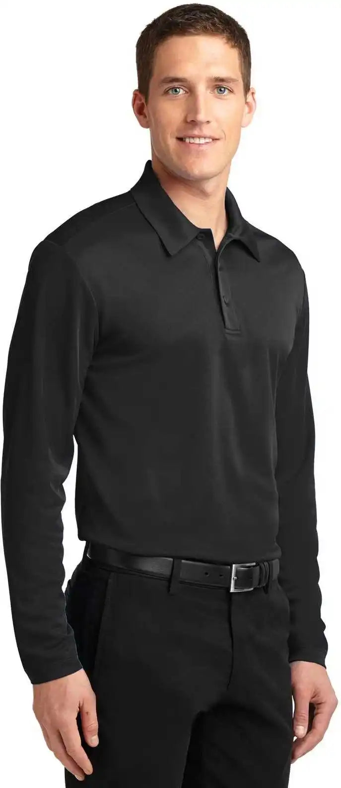 Port Authority K540ls Silk Touch Performance Long Sleeve Polo Black