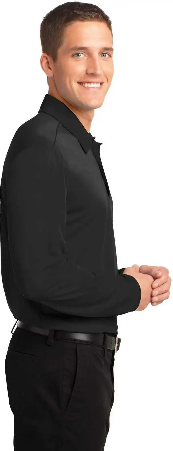 Port Authority K540ls Silk Touch Performance Long Sleeve Polo Black