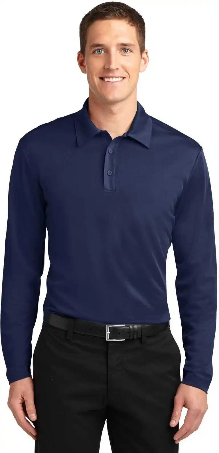 Port Authority K540ls Silk Touch Performance Long Sleeve Polo Navy