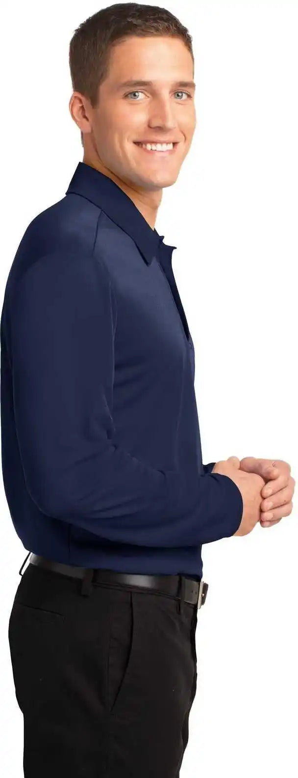 Port Authority K540ls Silk Touch Performance Long Sleeve Polo Navy