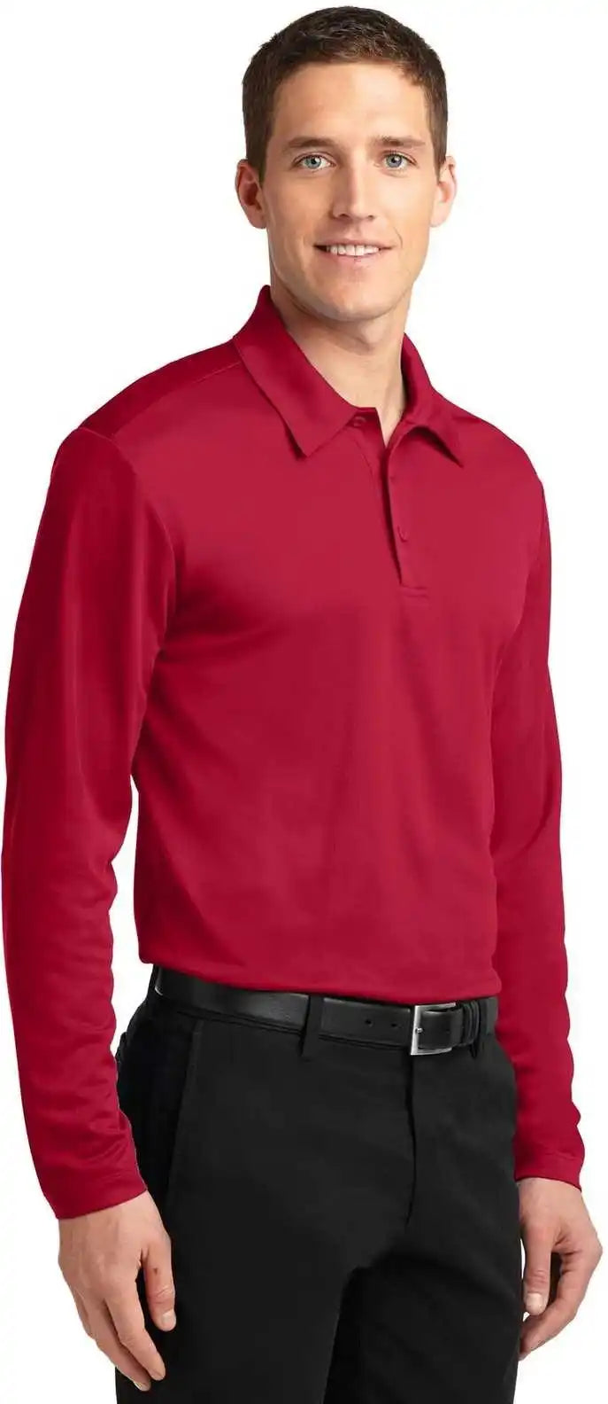 Port Authority K540ls Silk Touch Performance Long Sleeve Polo Red