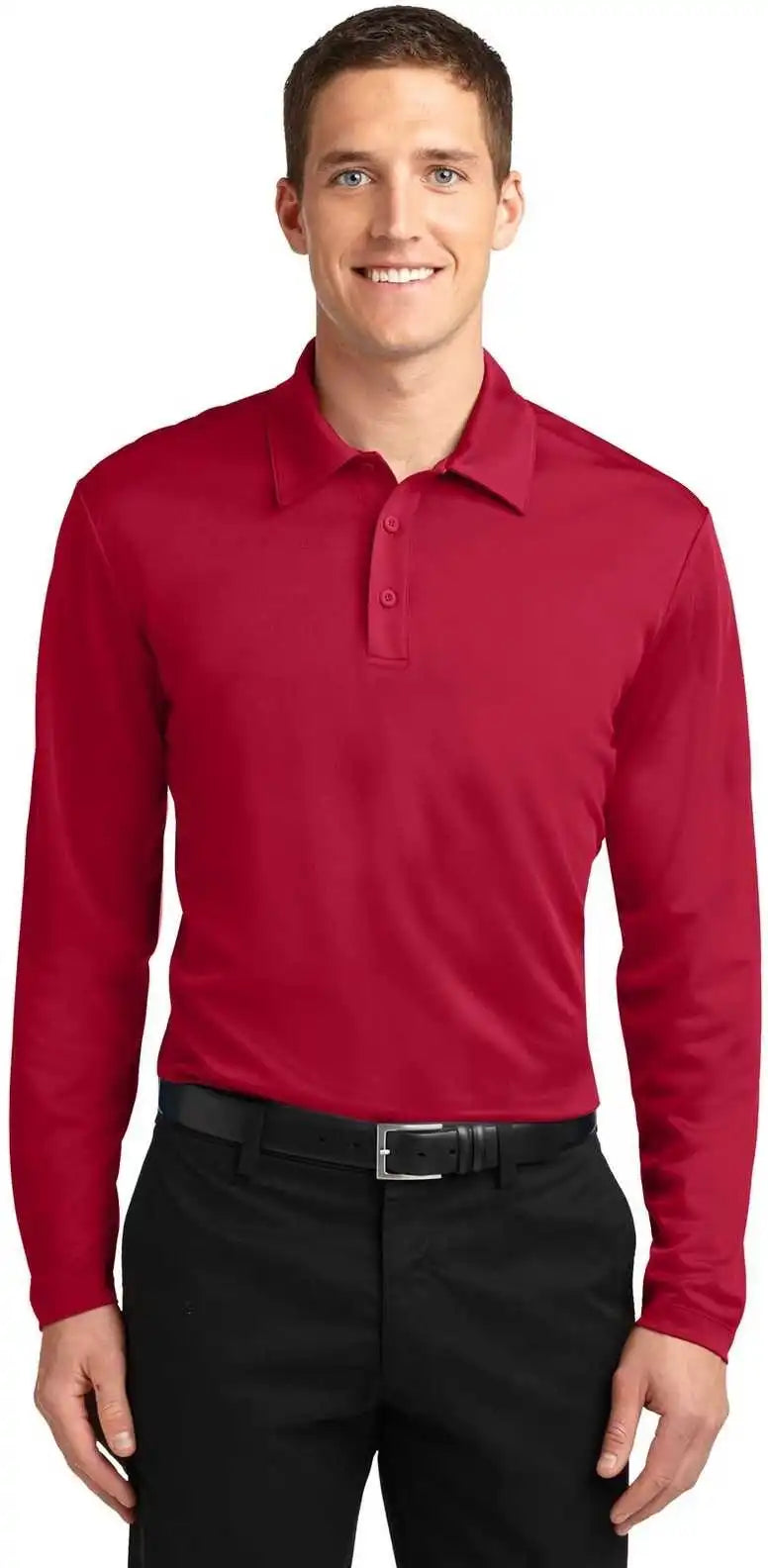 Port Authority K540ls Silk Touch Performance Long Sleeve Polo Red