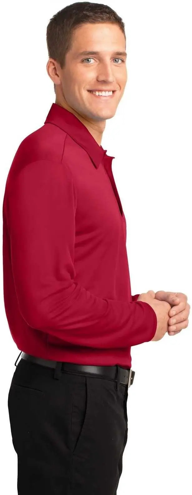 Port Authority K540ls Silk Touch Performance Long Sleeve Polo - Red