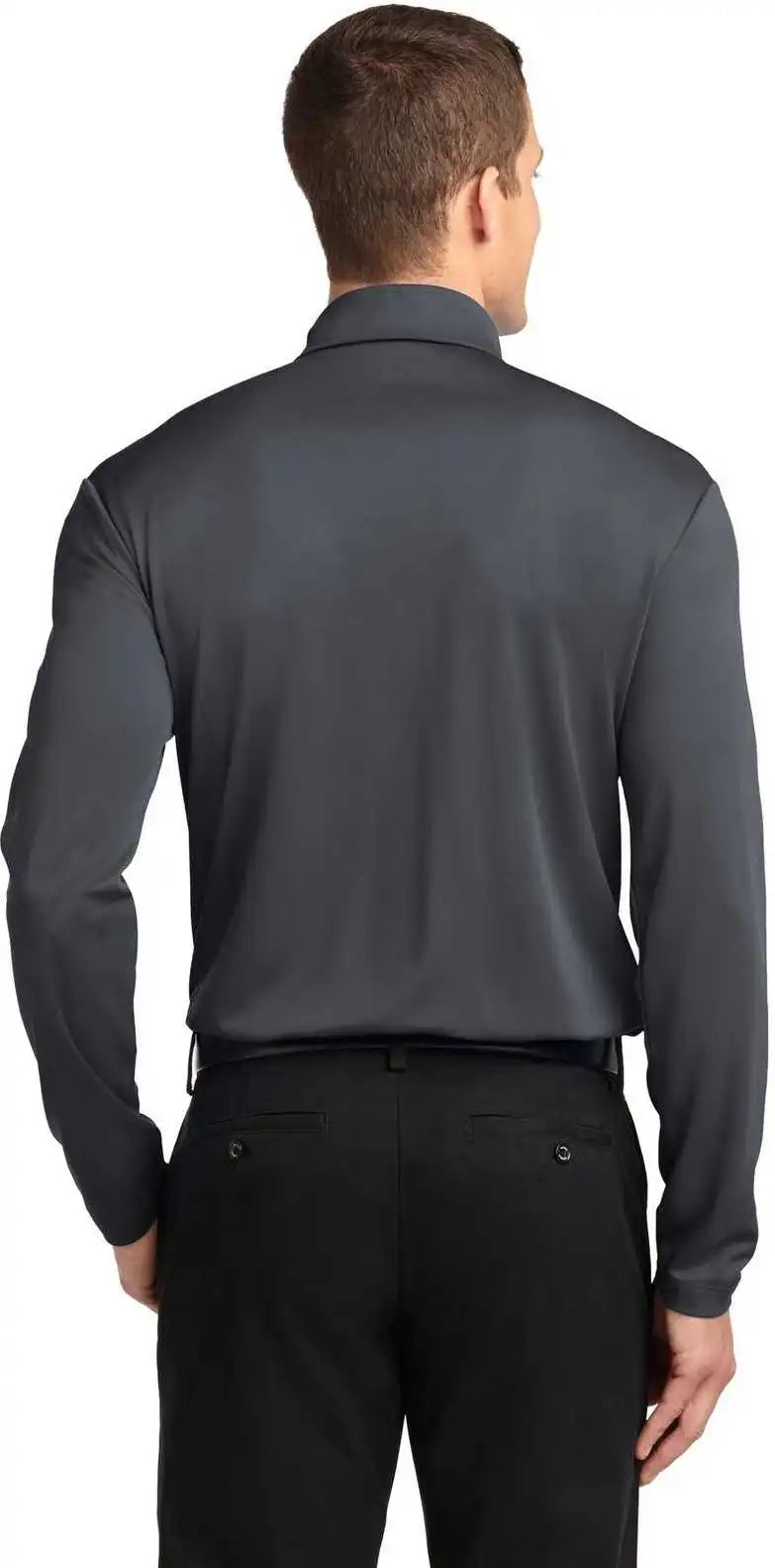 Port Authority K540ls Silk Touch Performance Long Sleeve Polo Steel Gray