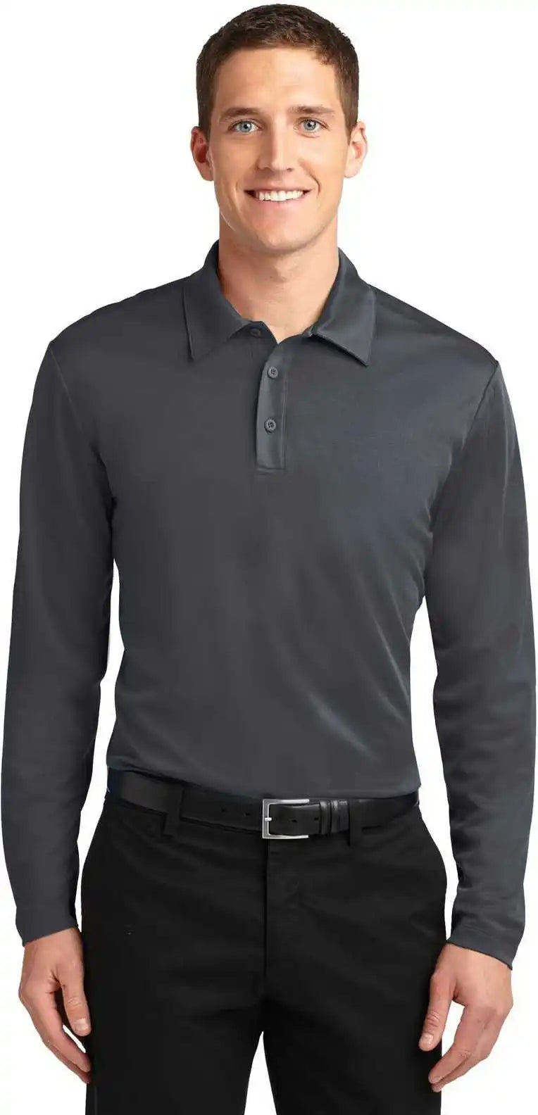 Port Authority K540ls Silk Touch Performance Long Sleeve Polo Steel Gray