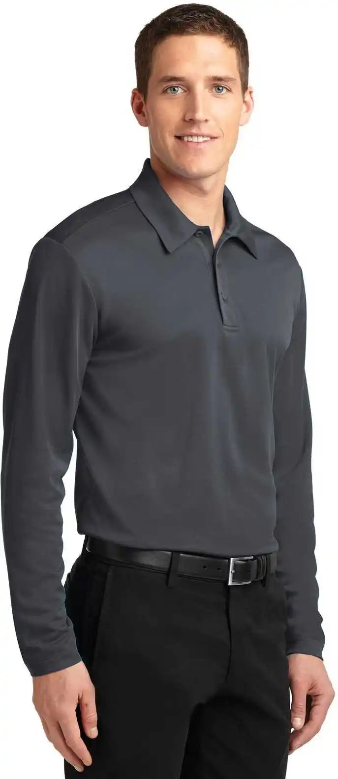 Port Authority K540ls Silk Touch Performance Long Sleeve Polo Steel Gray