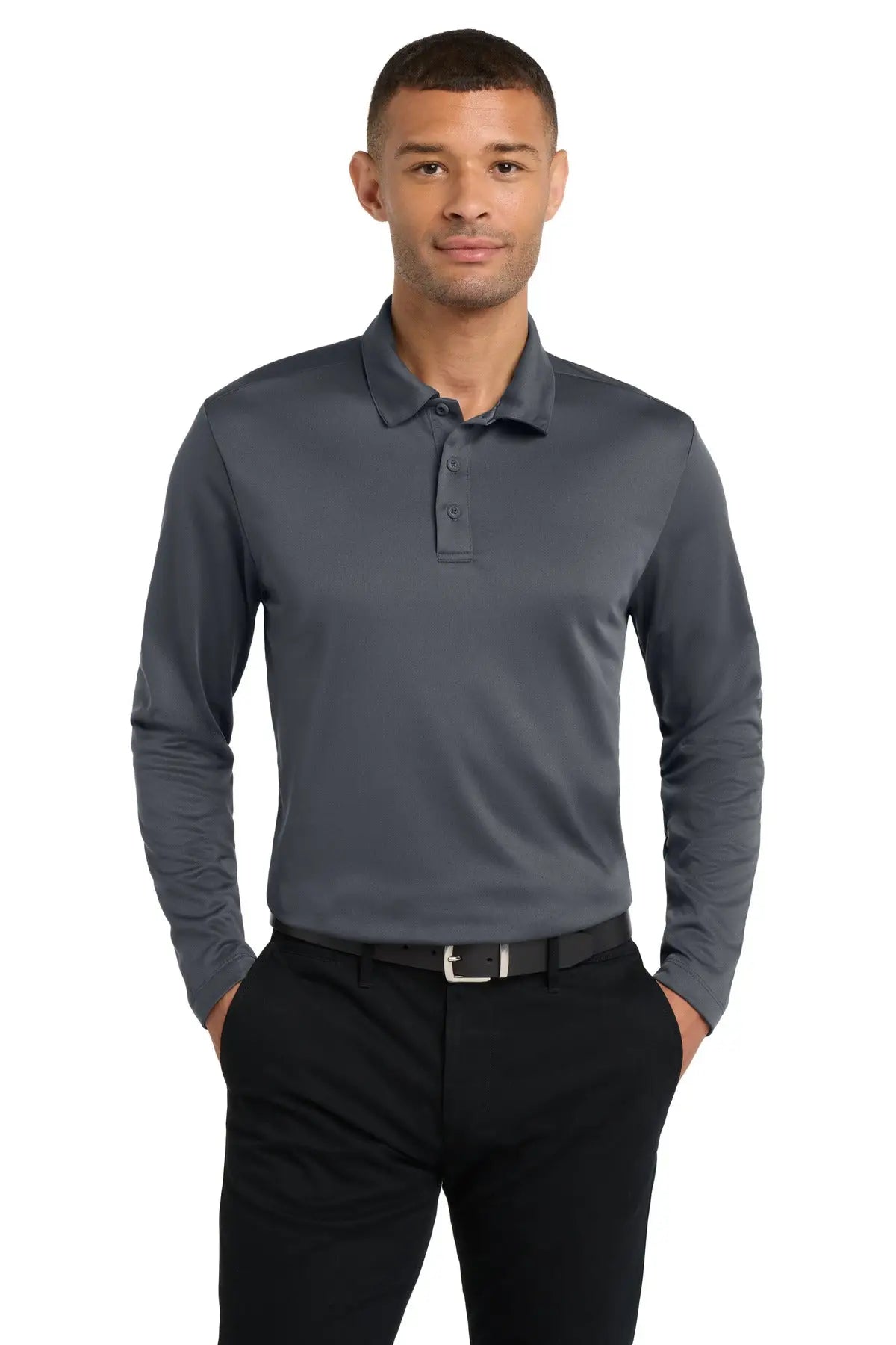 Port Authority K540ls Silk Touch Performance Long Sleeve Polo - Steel Gray - Adult Xs