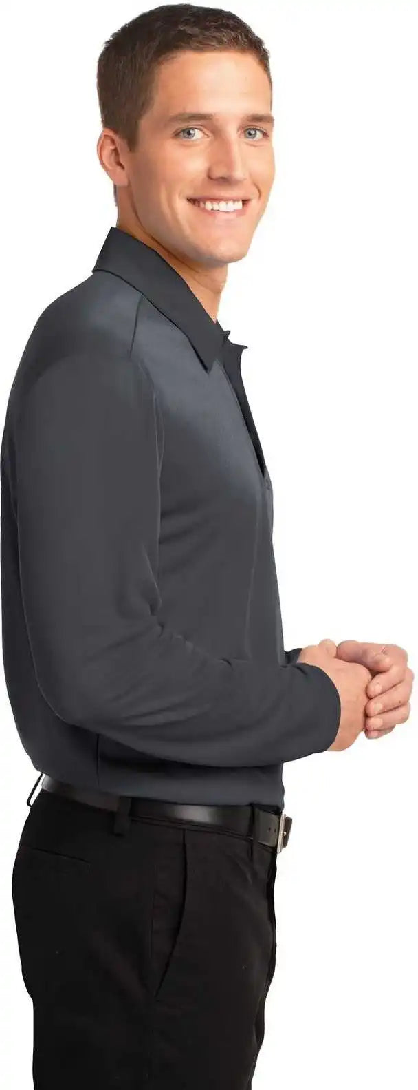 Port Authority K540ls Silk Touch Performance Long Sleeve Polo Steel Gray