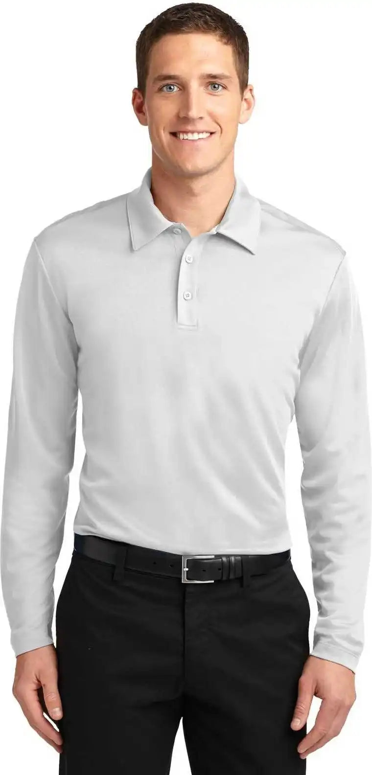 Port Authority K540ls Silk Touch Performance Long Sleeve Polo White