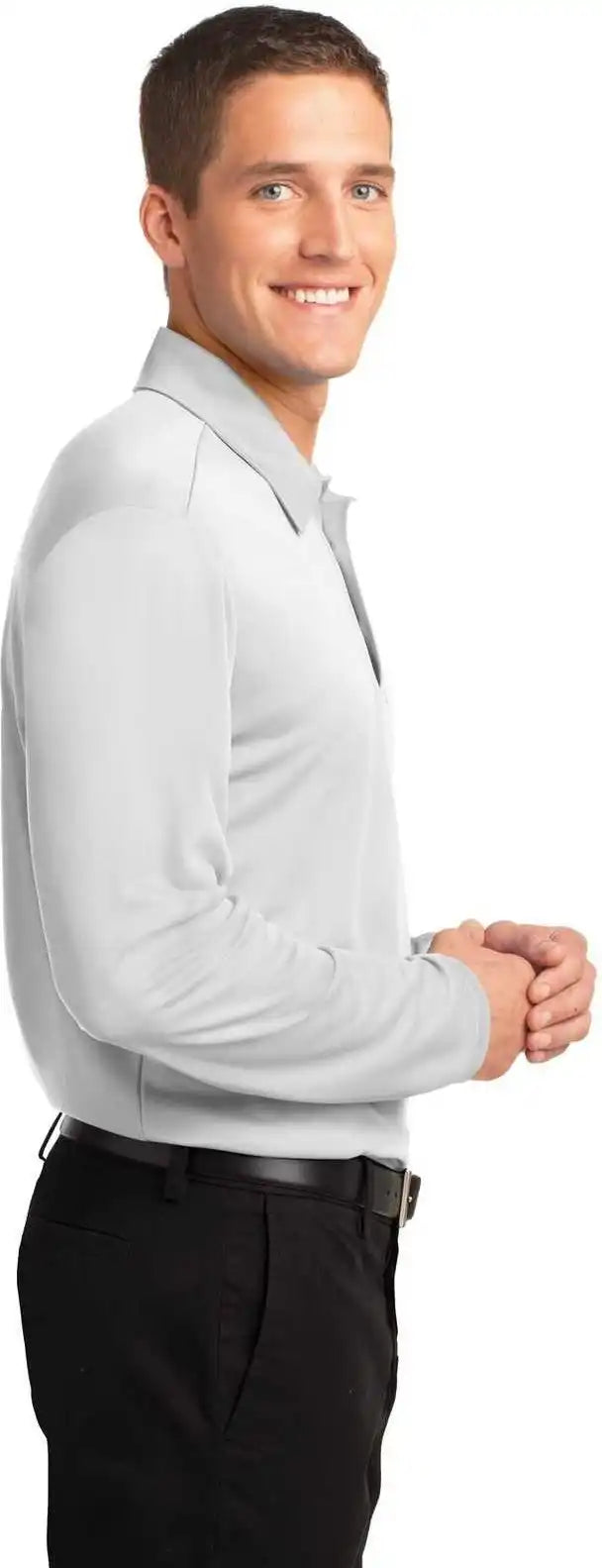 Port Authority K540ls Silk Touch Performance Long Sleeve Polo White