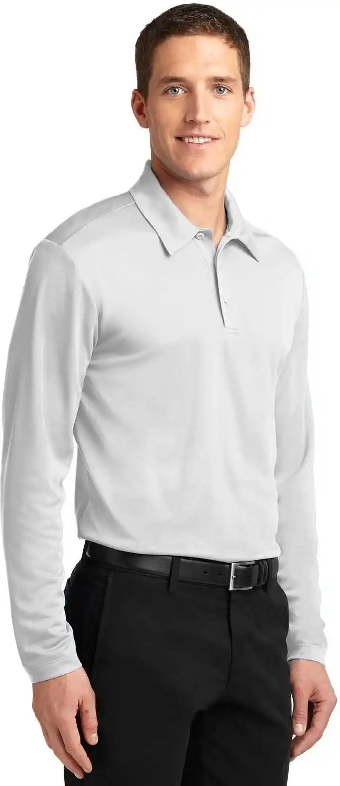 Port Authority K540ls Silk Touch Performance Long Sleeve Polo White