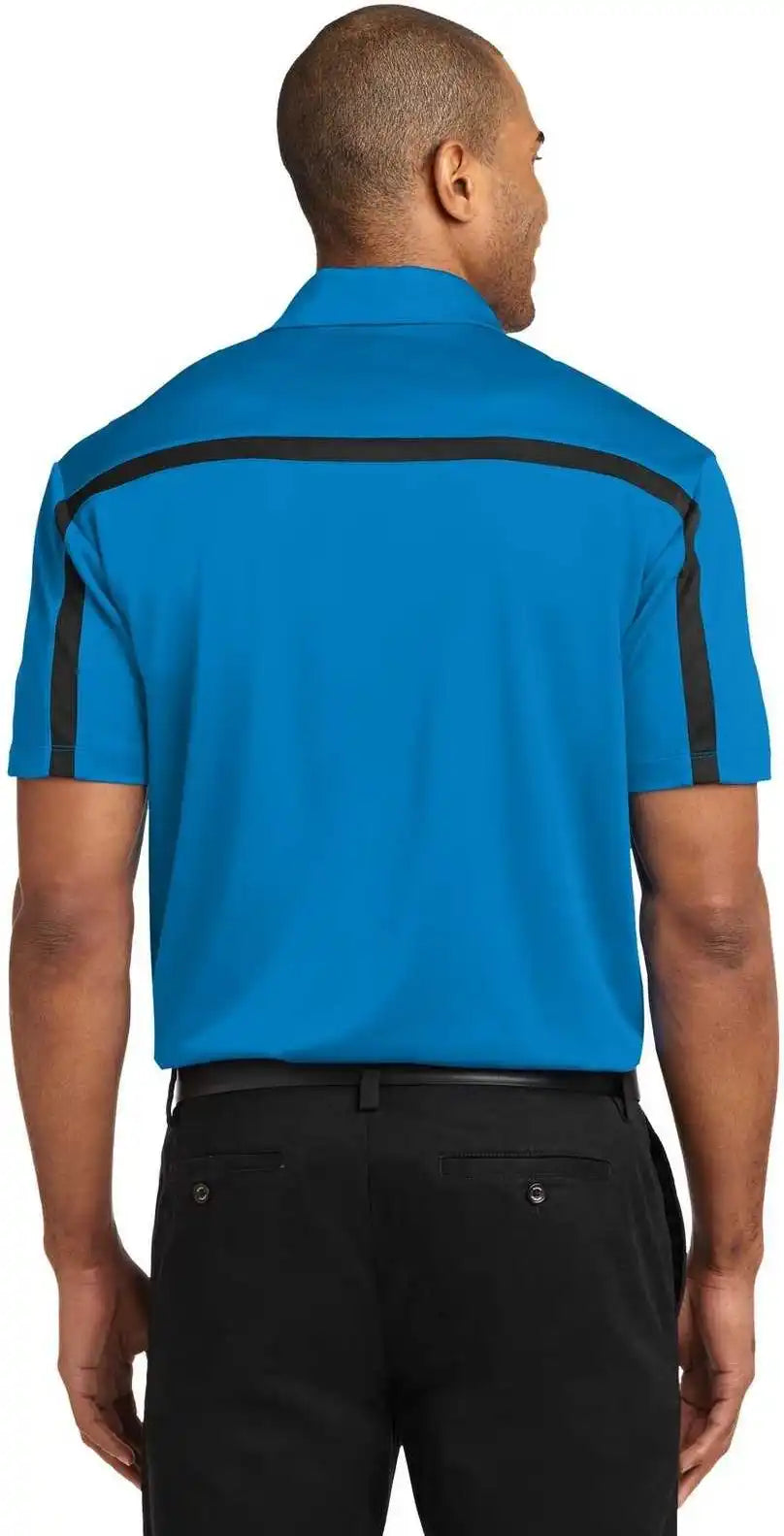 Port Authority K547 Silk Touch Performance Colorblock Stripe Polo Brilliant Blue Black