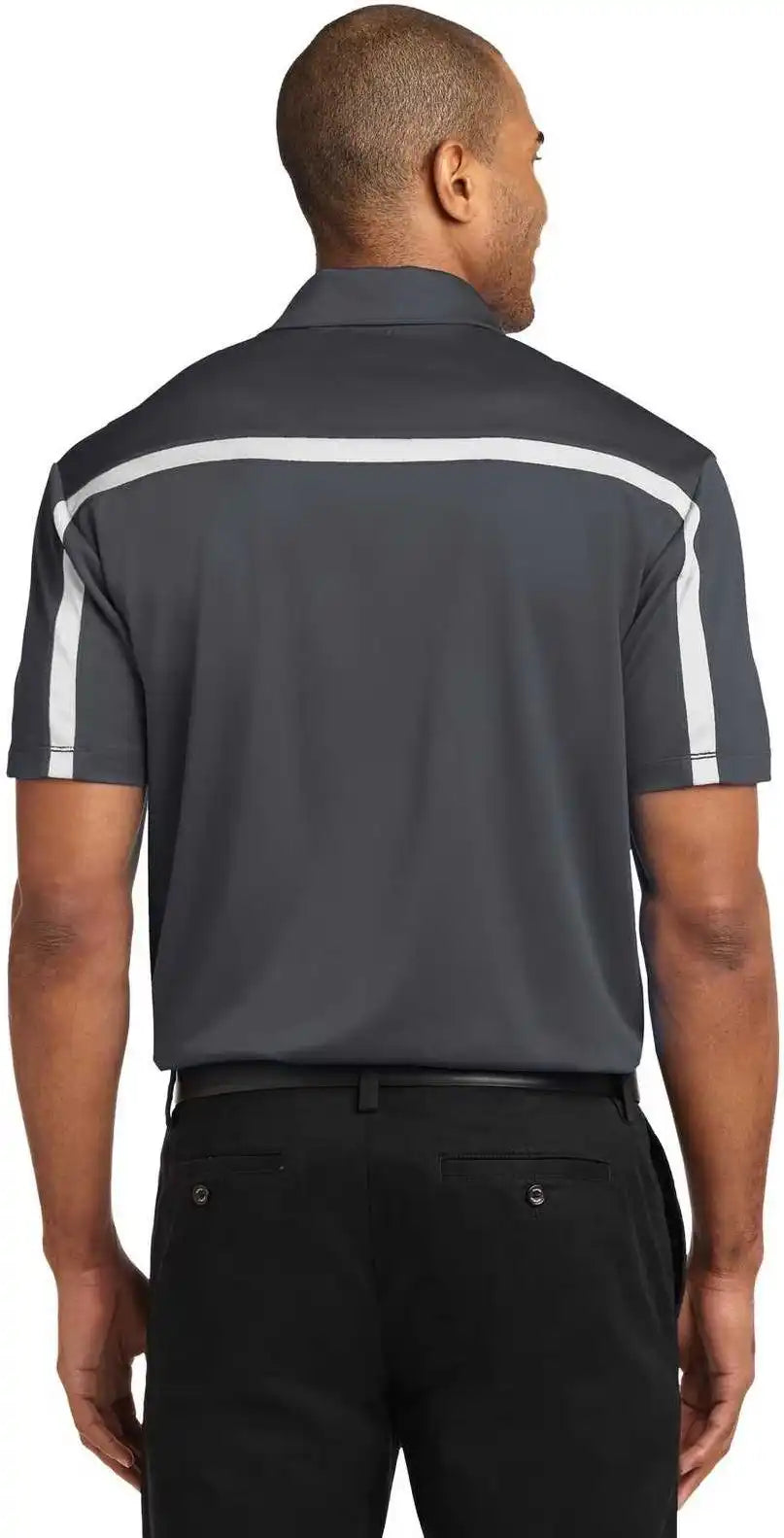 Port Authority K547 Silk Touch Performance Colorblock Stripe Polo Steel Gray White