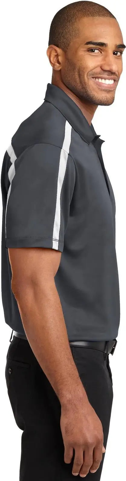 Port Authority K547 Silk Touch Performance Colorblock Stripe Polo - Steel Gray White
