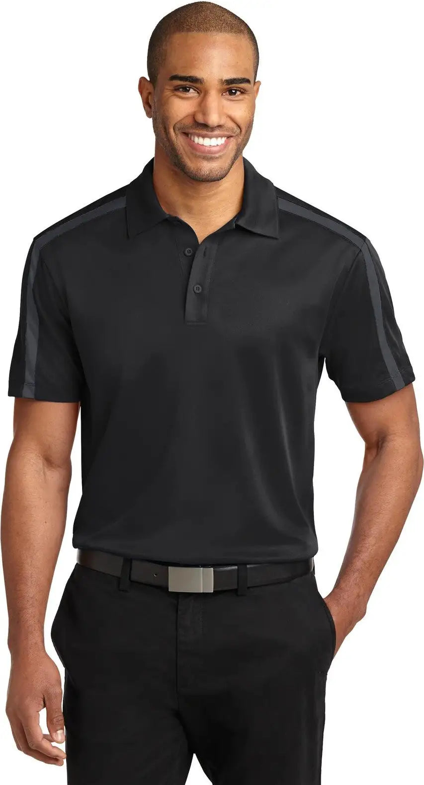 Port Authority K547 Silk Touch Performance Colorblock Stripe Polo - Black Steel Gray - Black/ / Adult Xs