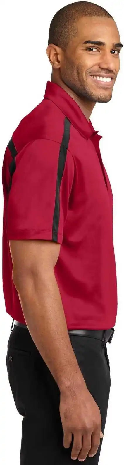 Port Authority K547 Silk Touch Performance Colorblock Stripe Polo - Red Black