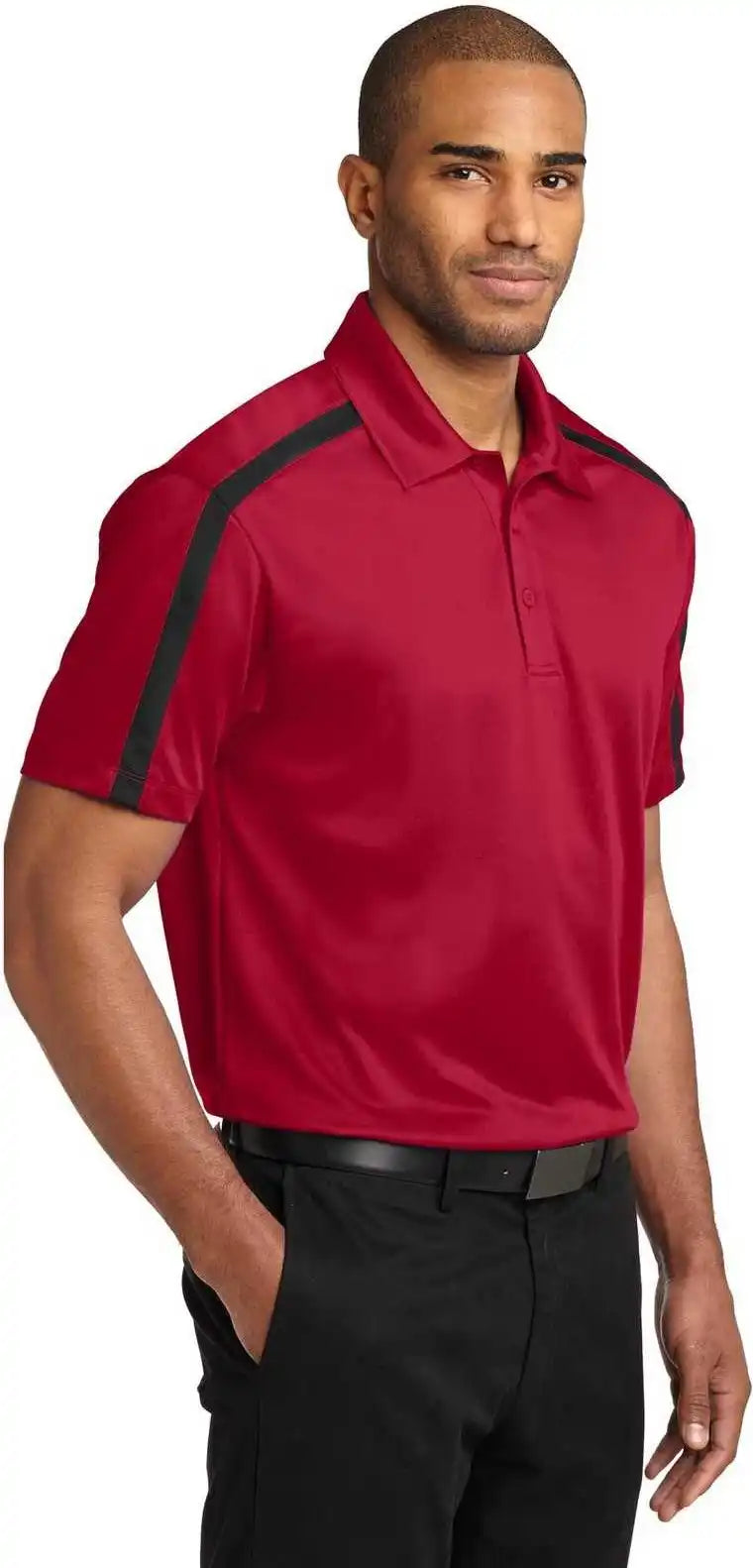Port Authority K547 Silk Touch Performance Colorblock Stripe Polo - Red Black