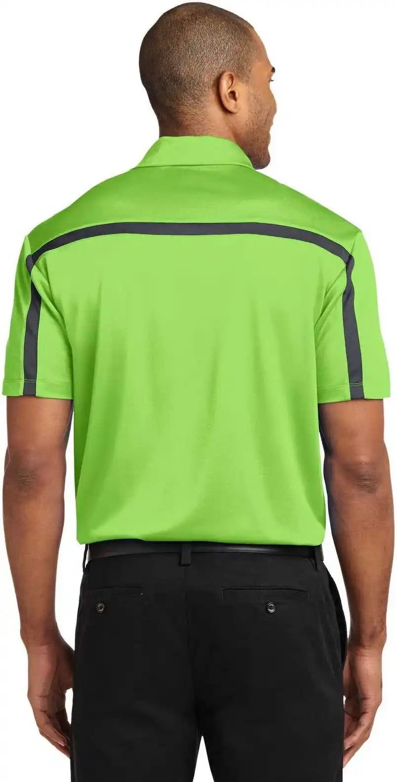 Port Authority K547 Silk Touch Performance Colorblock Stripe Polo Lime Steel Gray