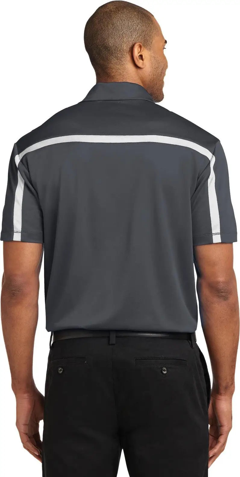 Port Authority K547 Silk Touch Performance Colorblock Stripe Polo - Steel Gray White