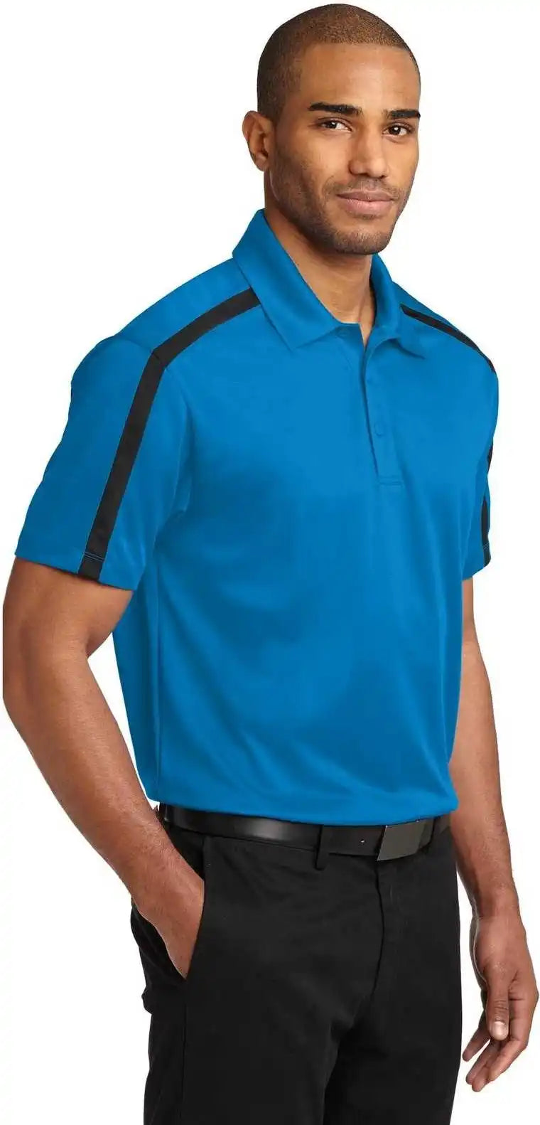 Port Authority K547 Silk Touch Performance Colorblock Stripe Polo Brilliant Blue Black