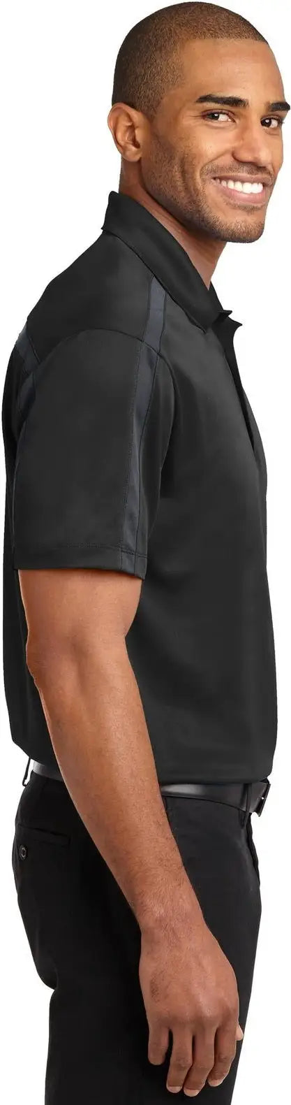 Port Authority K547 Silk Touch Performance Colorblock Stripe Polo - Black Steel Gray