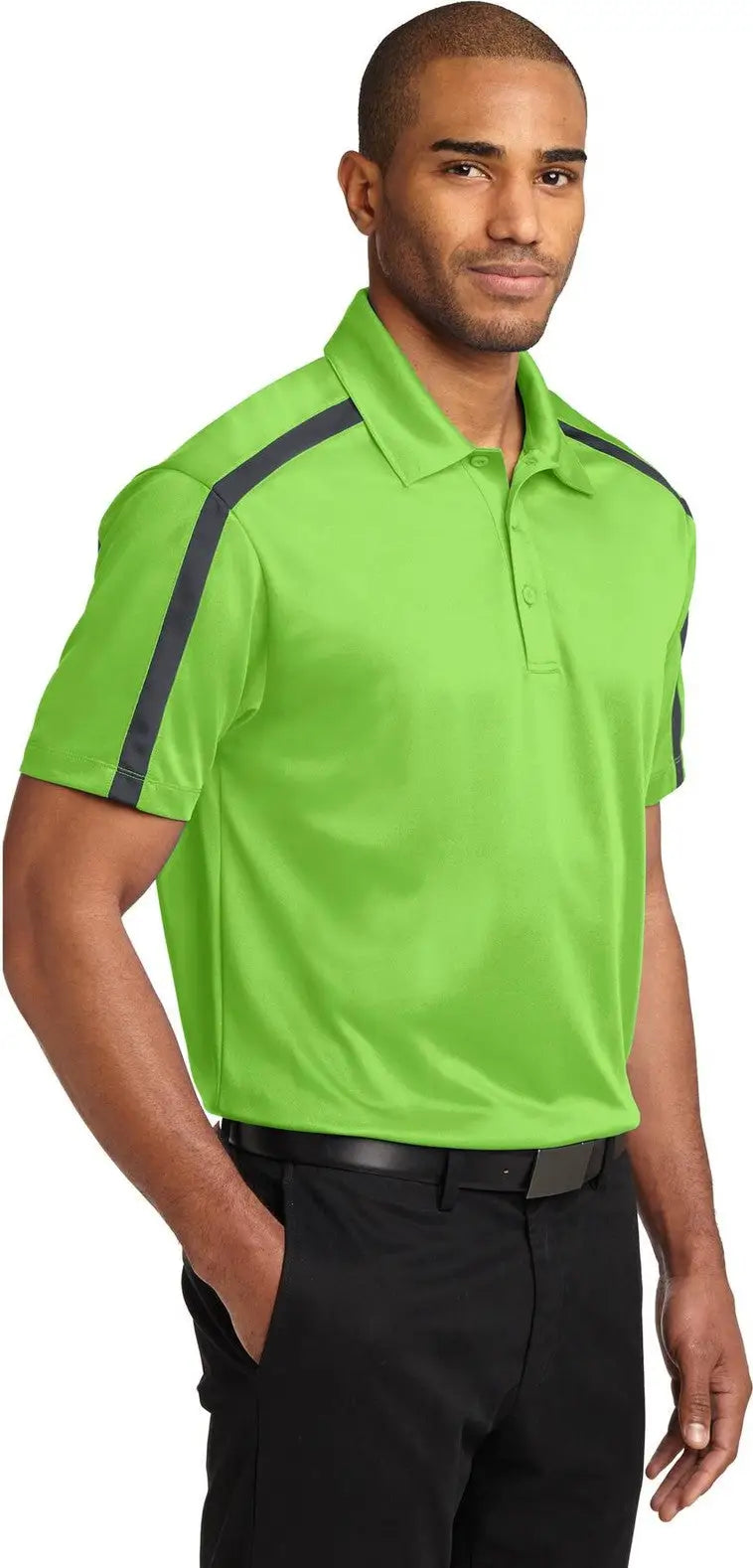Port Authority K547 Silk Touch Performance Colorblock Stripe Polo - Lime Steel Gray