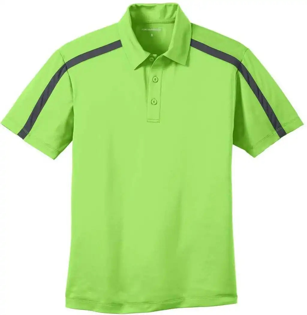 Port Authority K547 Silk Touch Performance Colorblock Stripe Polo Lime Steel Gray