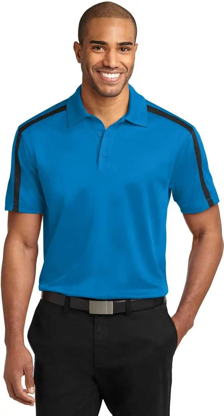 Port Authority K547 Silk Touch Performance Colorblock Stripe Polo Brilliant Blue Black