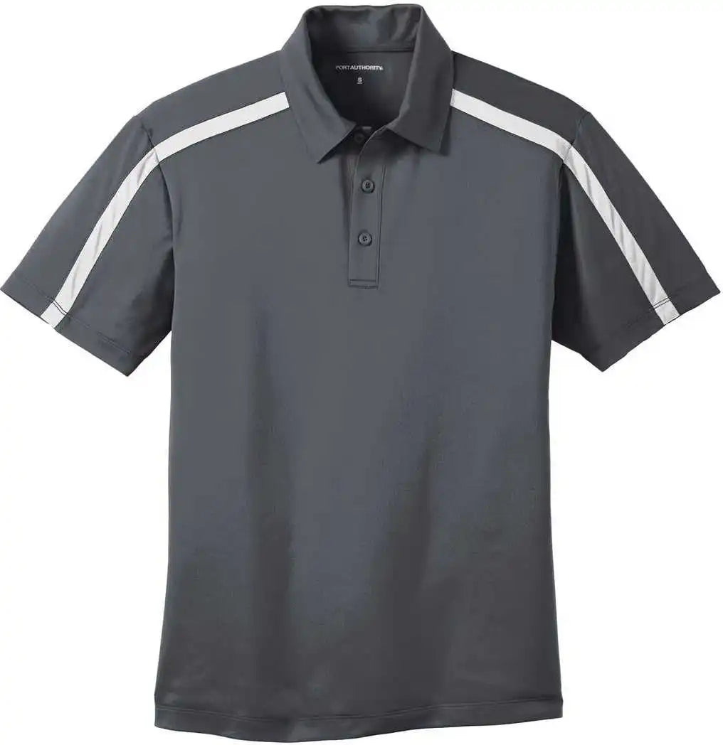 Port Authority K547 Silk Touch Performance Colorblock Stripe Polo Steel Gray White
