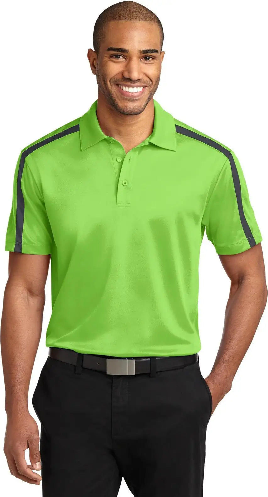 Port Authority K547 Silk Touch Performance Colorblock Stripe Polo - Lime Steel Gray - Lime/ / Adult Xs