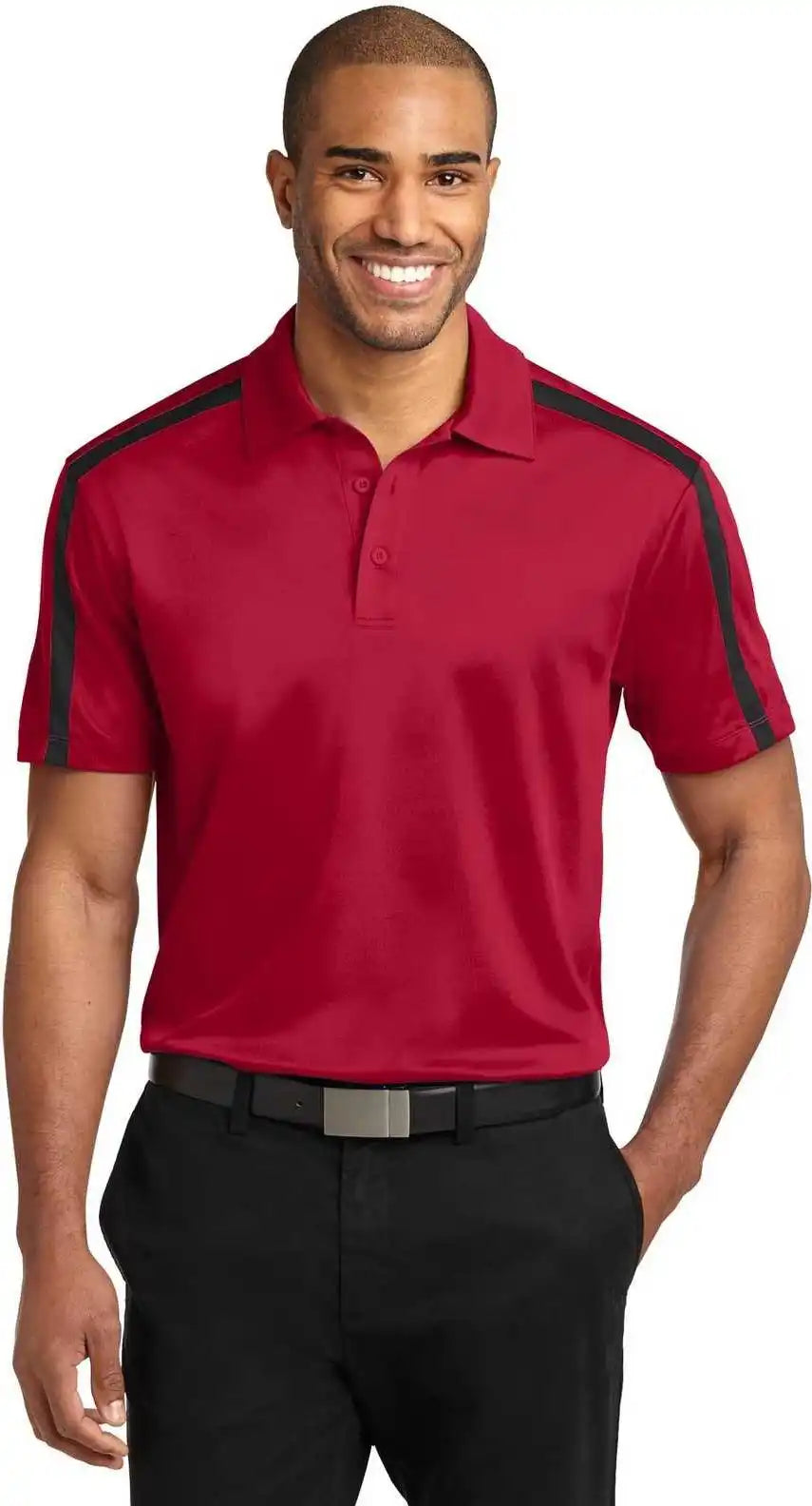 Port Authority K547 Silk Touch Performance Colorblock Stripe Polo - Red Black