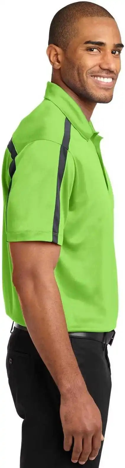 Port Authority K547 Silk Touch Performance Colorblock Stripe Polo Lime Steel Gray