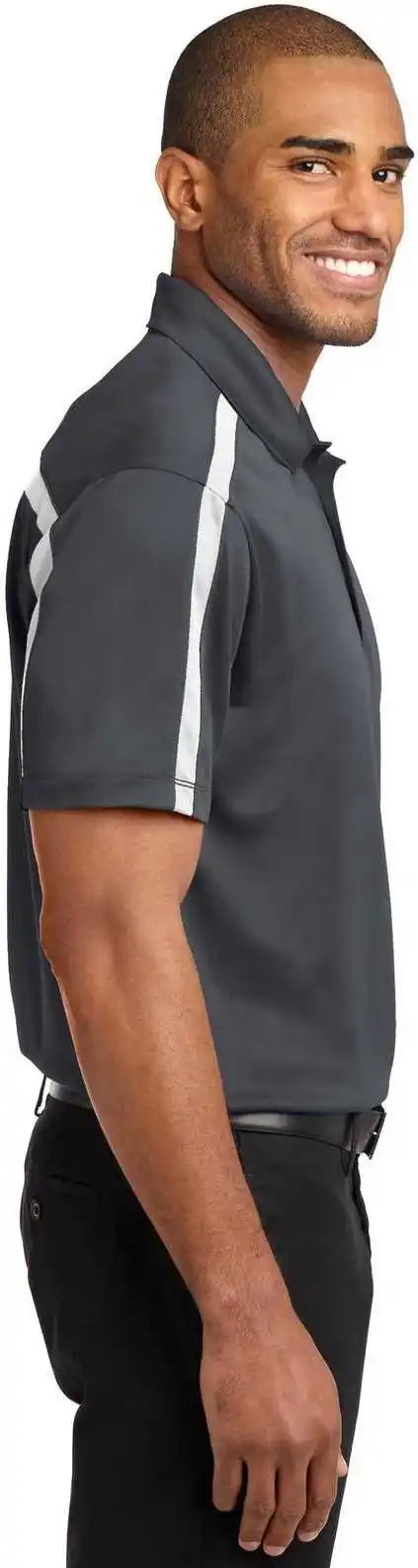 Port Authority K547 Silk Touch Performance Colorblock Stripe Polo Steel Gray White