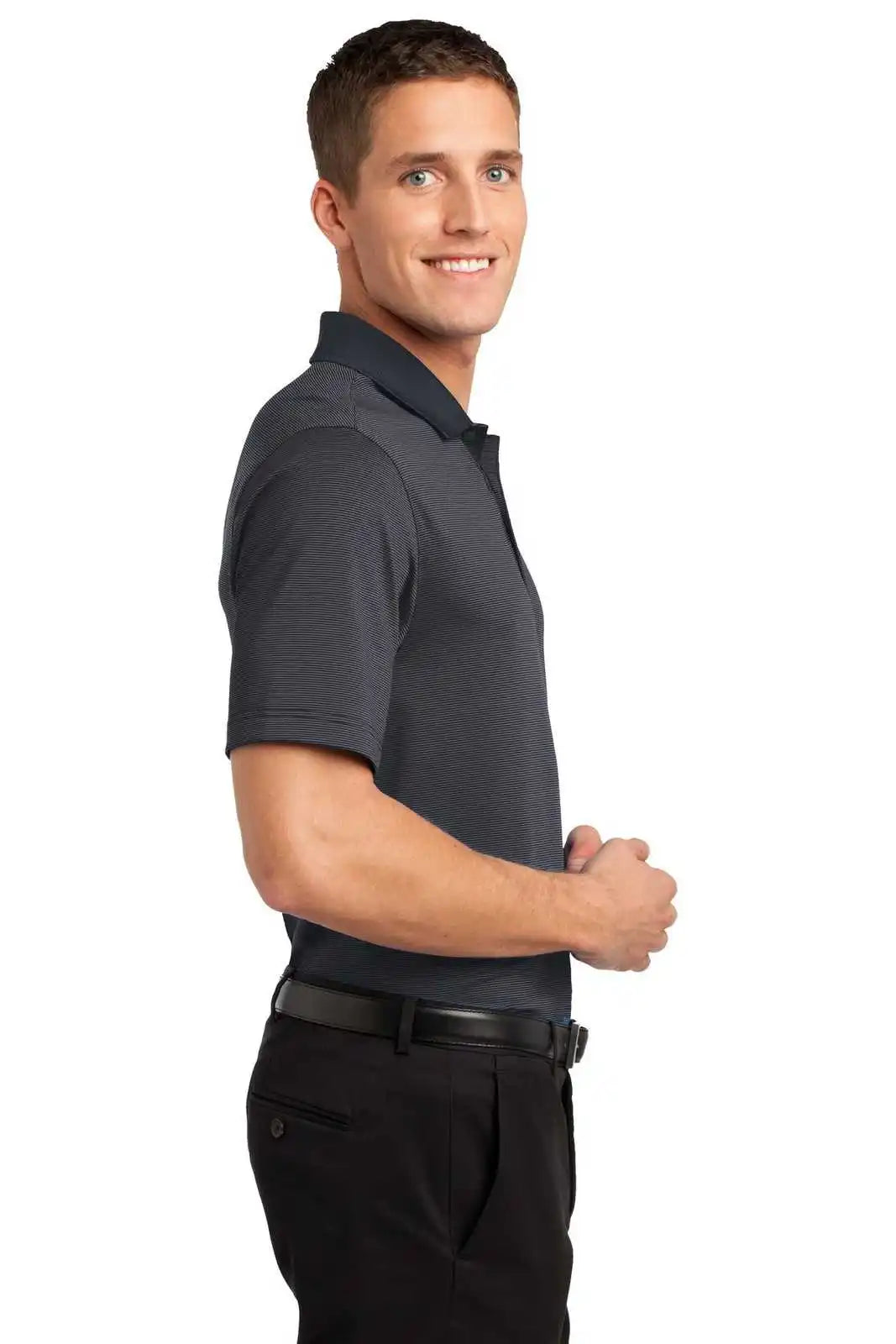 Port Authority K558 Fine Stripe Performance Polo - Graphite Black