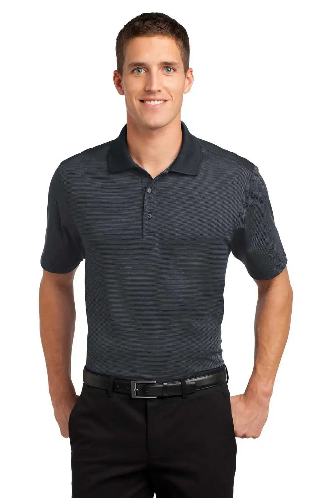 Port Authority K558 Fine Stripe Performance Polo - Graphite Black