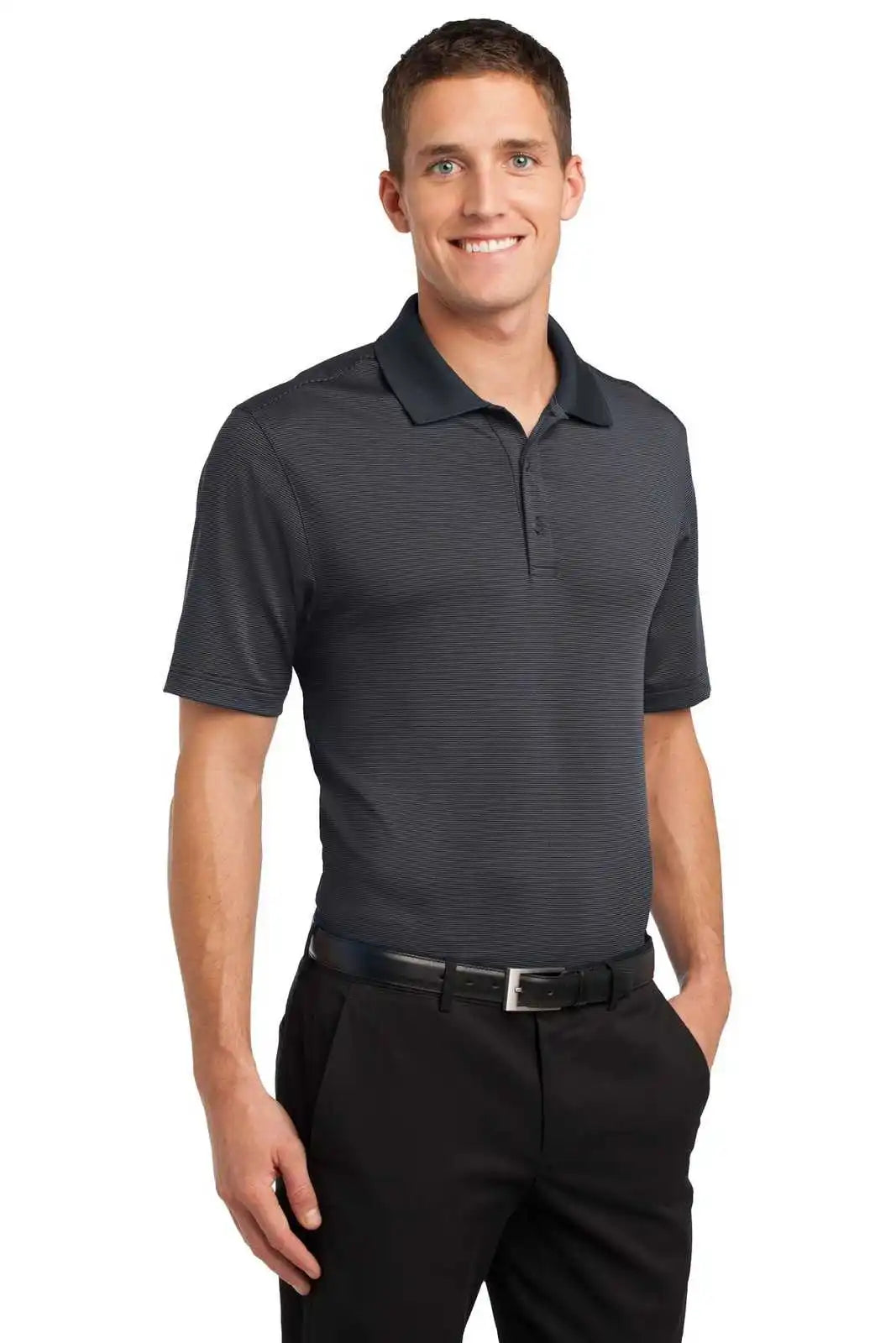 Port Authority K558 Fine Stripe Performance Polo - Graphite Black