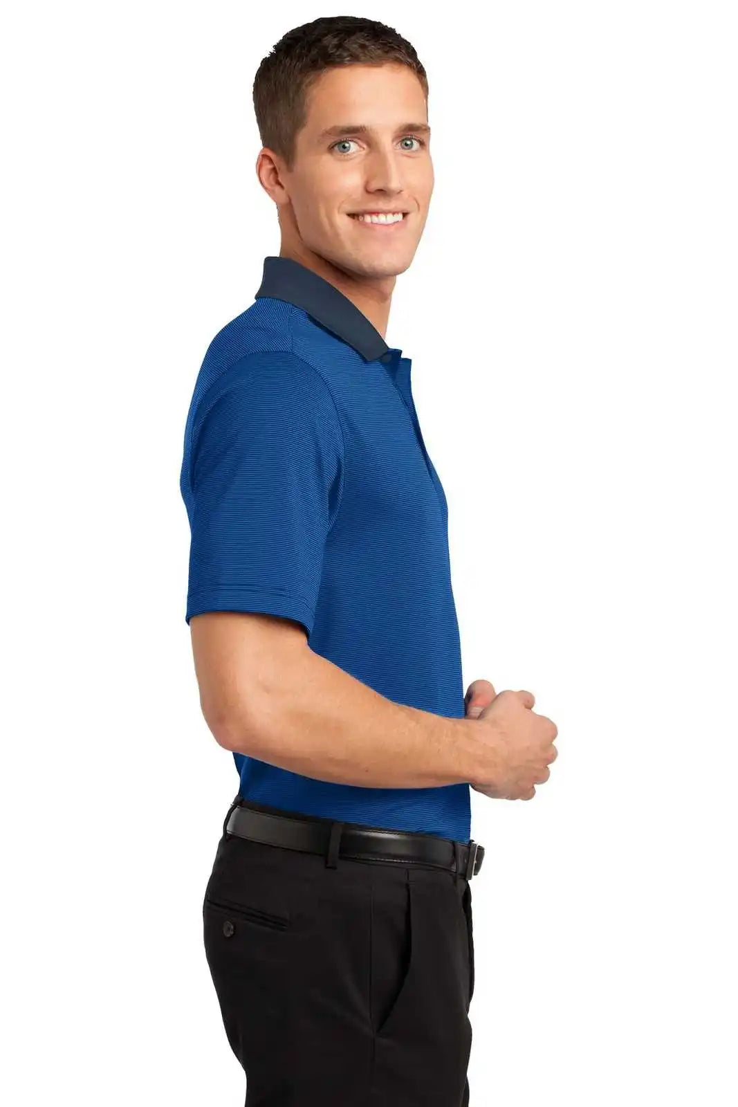 Port Authority K558 Fine Stripe Performance Polo - Seaport Blue Dress Navy