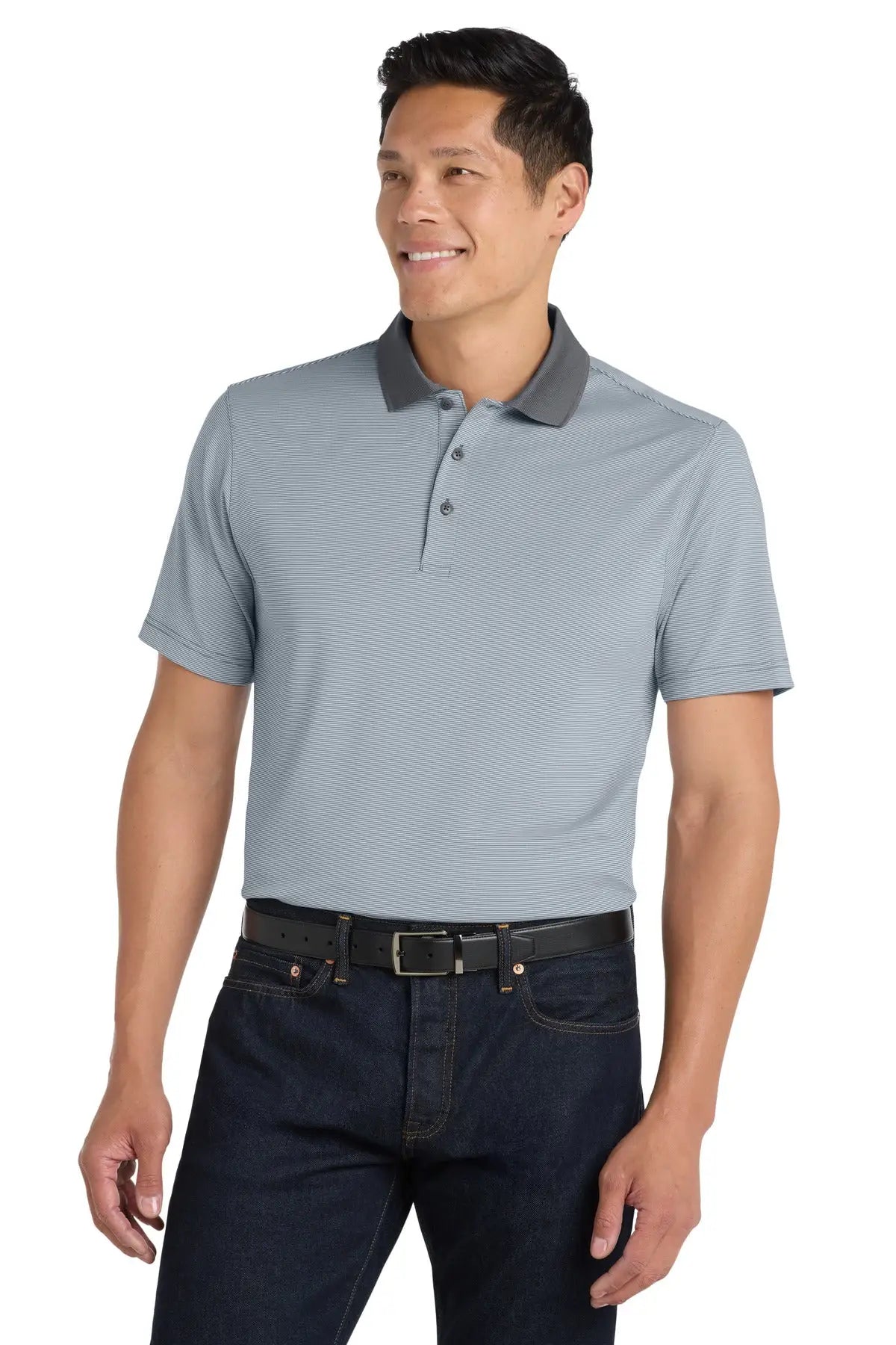 Port Authority K558 Fine Stripe Performance Polo - White Shadow Gray