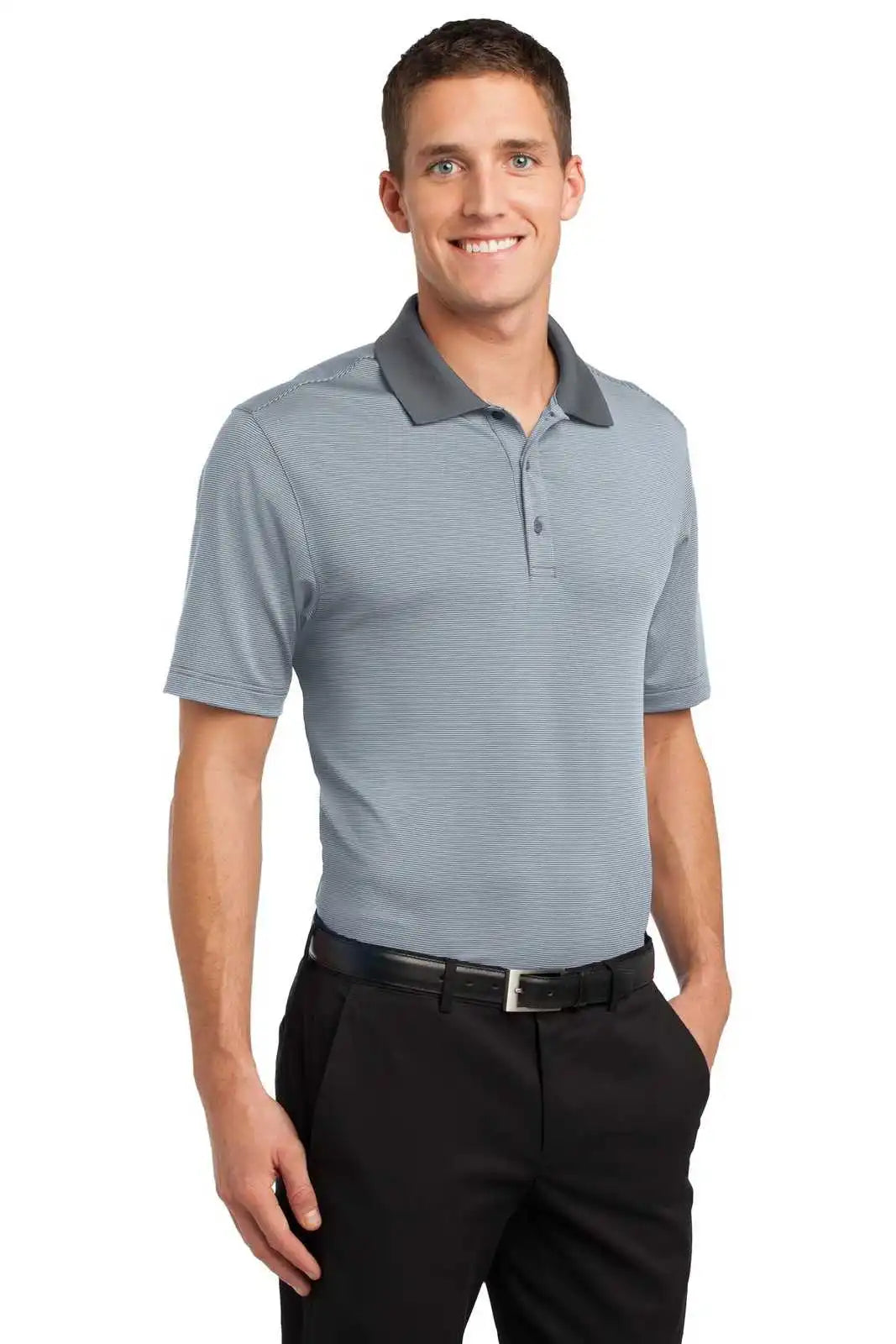 Port Authority K558 Fine Stripe Performance Polo - White Shadow Gray