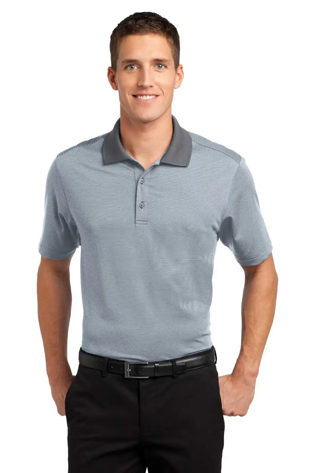 Port Authority K558 Fine Stripe Performance Polo - White Shadow Gray