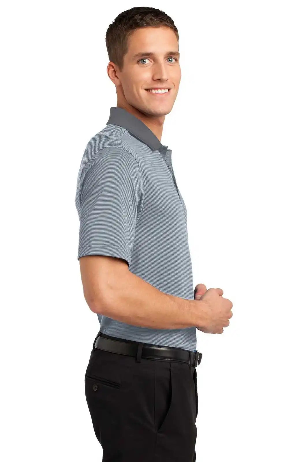Port Authority K558 Fine Stripe Performance Polo - White Shadow Gray