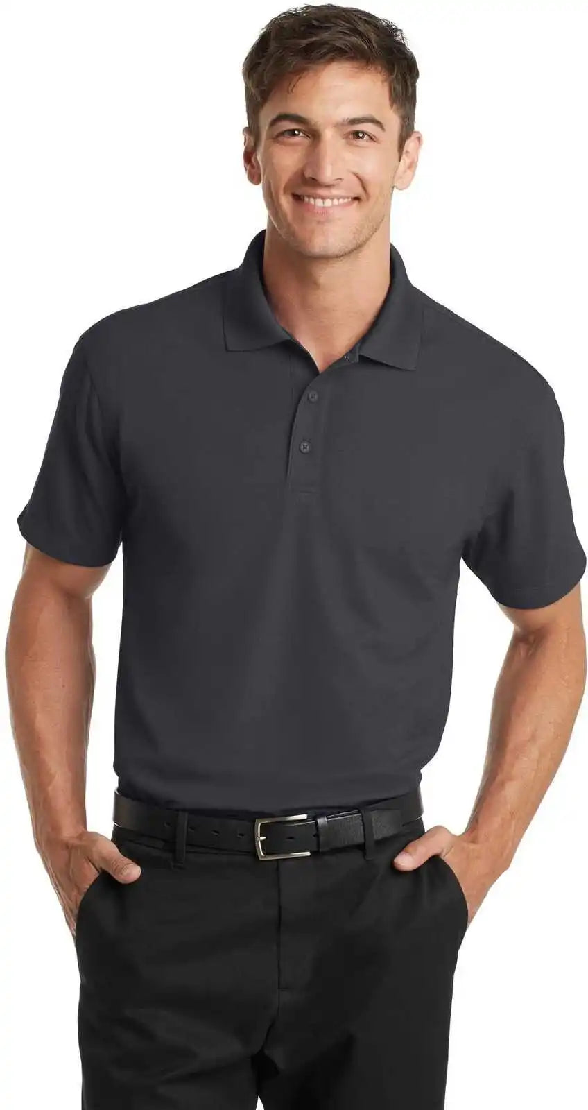 Port Authority K572 Dry Zone Grid Polo Battleship Gray