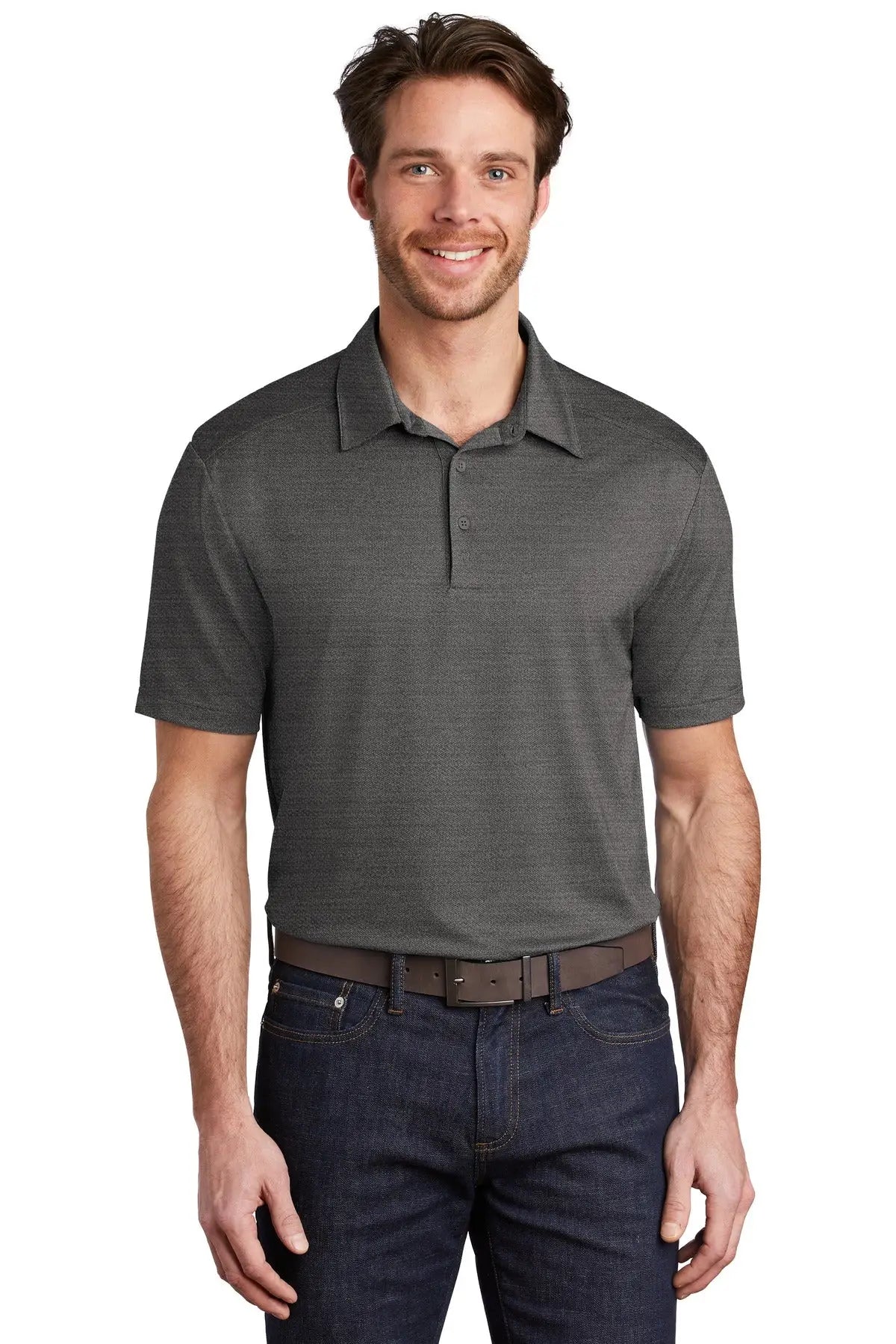 Port Authority K583 Stretch Heather Polo - Black Thunder Gray - Black/ / Adult Xs